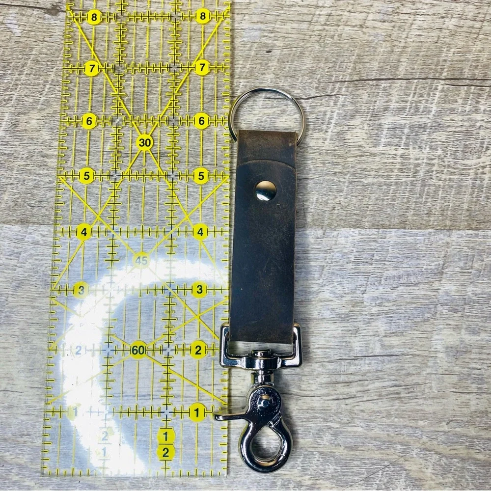 leather trigger snap keychain brown pull up 1” wide 6.5” long